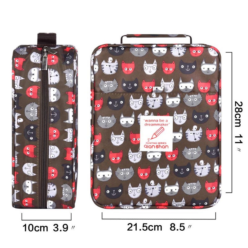 qianshan Pencil Case Holder Slot - Holds 260 Colored Pencils or 180 Gel Pens with Zipper Closure - Large Capacity Polyester Pen Organizer for Watercolor Pens or Markers - Perfect for Artist Brown cat - Image 4